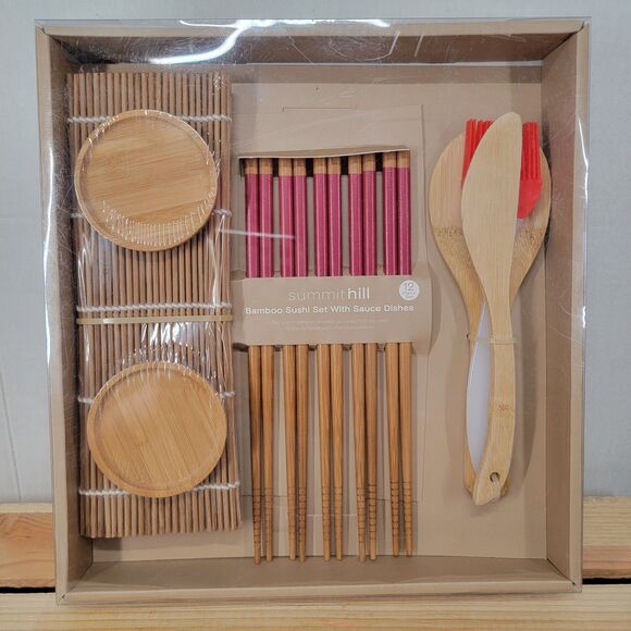 Summer Hill Bamboo Sushi Set w/ Sauce Dishes - NEW - Picture 1 of 3